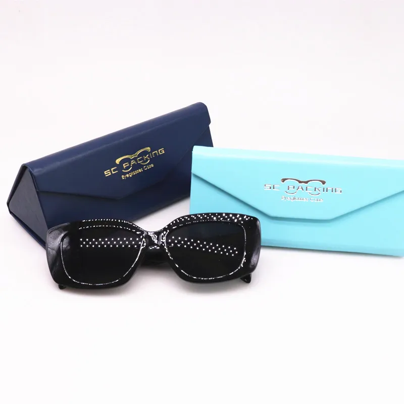 Folding Frosted Triangle Glasses Box Handmade Waterproof Pu Leather Sunglasses Box High-grade Folding Storage case Iron Sheets