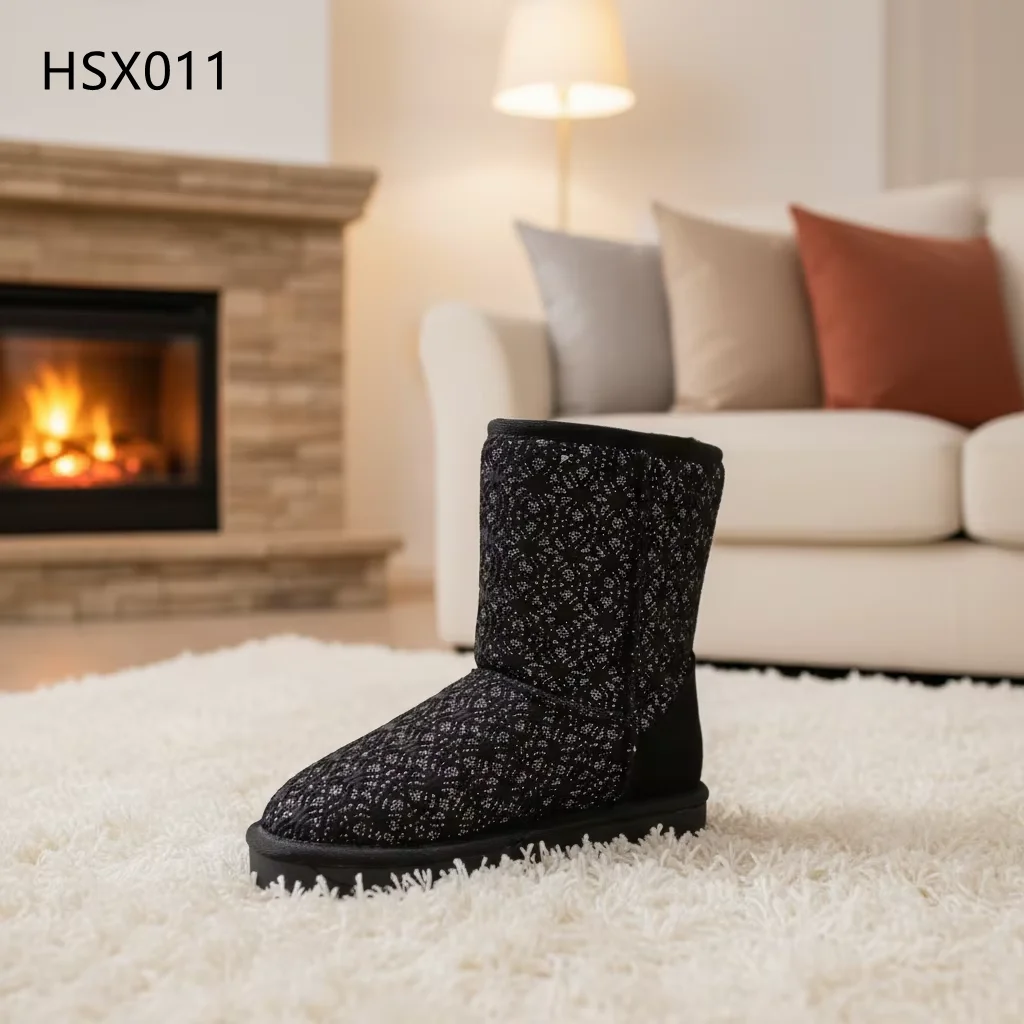 HY,building a Snowman Genuine Wool Lining Anti-slip Lady Winter Boots Sparkling Diamond Design Female Fashion Snow Boots HSX011