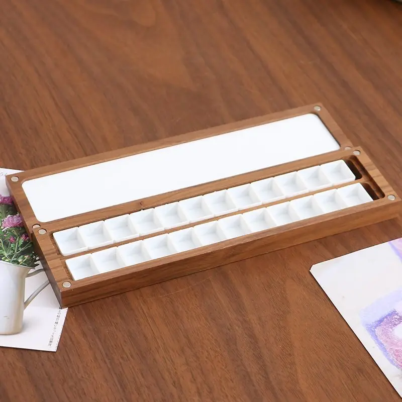 YOGO  Retro Walnut Wooden Palette Box Magnetic Lid Empty Wood Watercolor Palette With 9/ 12/ 24 /36 Pans Grids for Water Color
