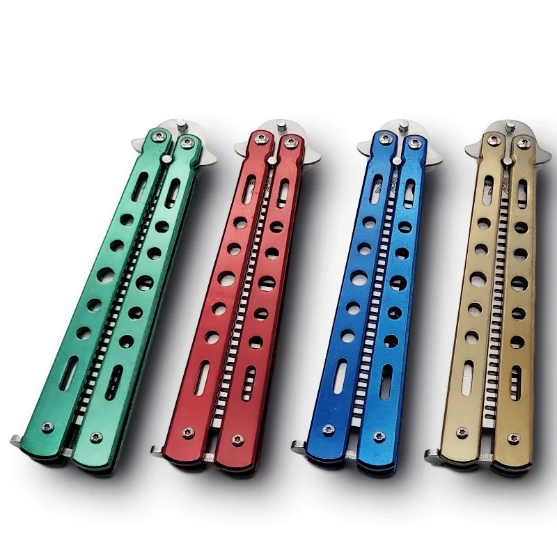 Wholesale Stock Various Colors Unsharpened Comb Knife Training Knife Stainless Steel Dull Blade Comb Exercise Butterfly Knife