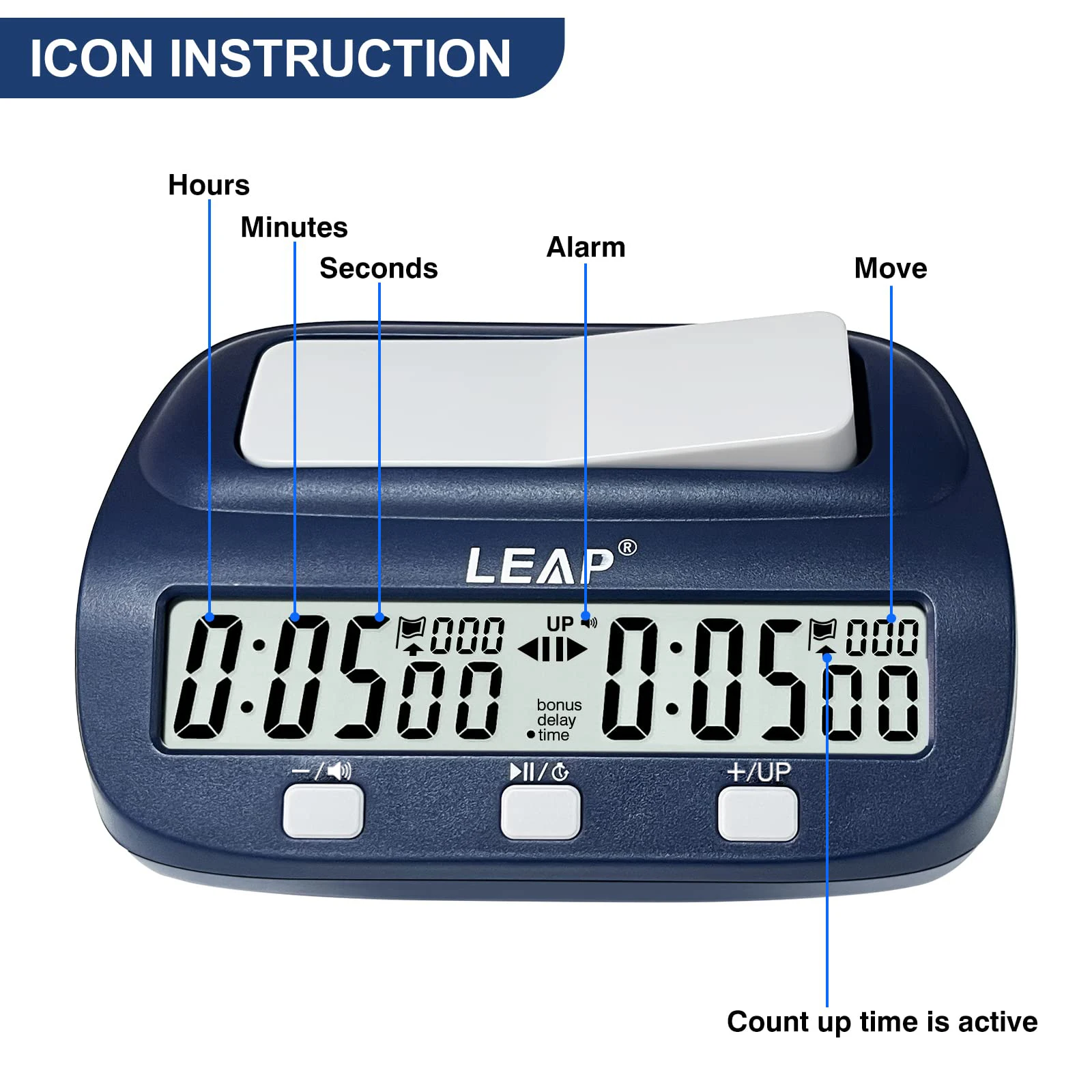 Leap Horloge d'échecs minuterie pour Jeu d'échecs et 2 Joueurs avec Bonus (pêcheur) et retardateur Noir