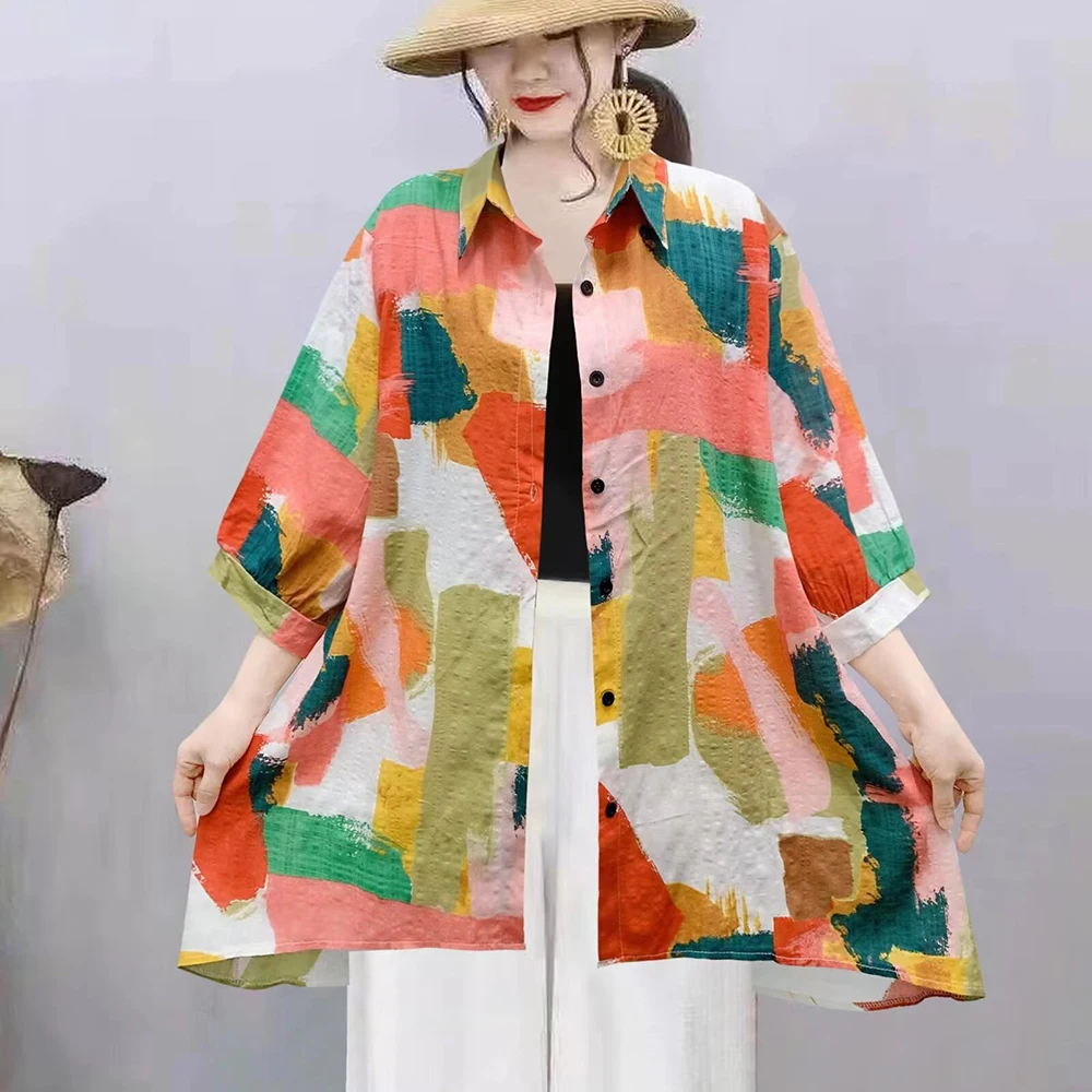 Women's Contrast Floral Print Casual Cotton Shirt