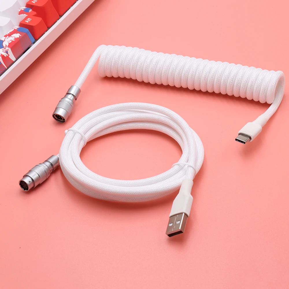 Câble de clavier de jeu USB-C spiralé avec câble de connecteur Aviator,  câble mécanique tressé à deux manches à 5 broches