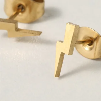 Trend 2022Minimalist 316L 18 K Gold Plated Hypoallergenic Earrings Fashion Jewelry Stainless Steel Lightning Bolt Stud Earrings