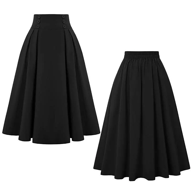 2022 Latest Summer Ladies Swing Buttons Decorated Elastic Skirts High Waist Elegant Casual Retro 6006