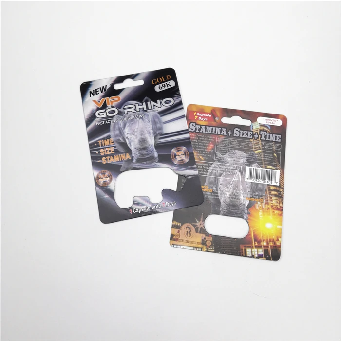 Индивидуальный дизайн Vip Go Rhino-золотистый 69k серебристый 3d эффект блистерные карты в наличии для мужчин усилитель капсулы таблетки упаковка