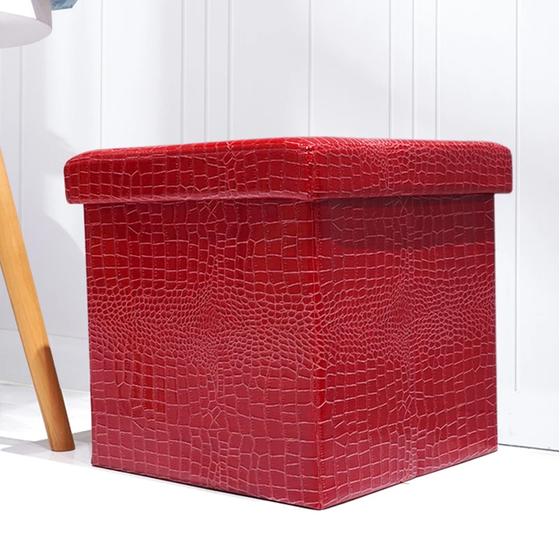 Custom Home Fashion Leather Foldable Modern Fabric Storage Cube Ottoman Bedroom Stool Puff Cushion