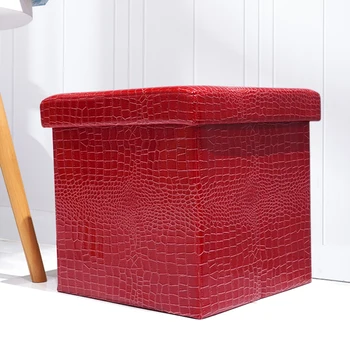 Custom Home Fashion Leather Foldable Modern Fabric Storage Cube Ottoman Bedroom Stool Puff Cushion