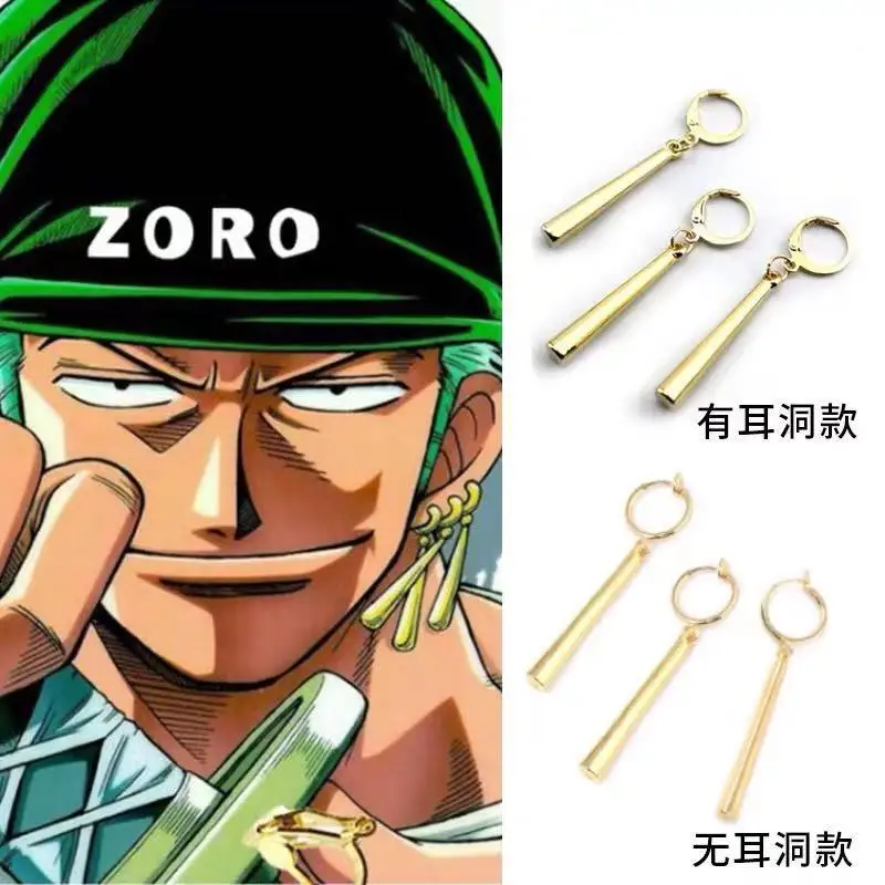 Orecchini in Metallo Dorato con 2 Design per i Fan di Anime, Cosplay di Roronoa Zoro