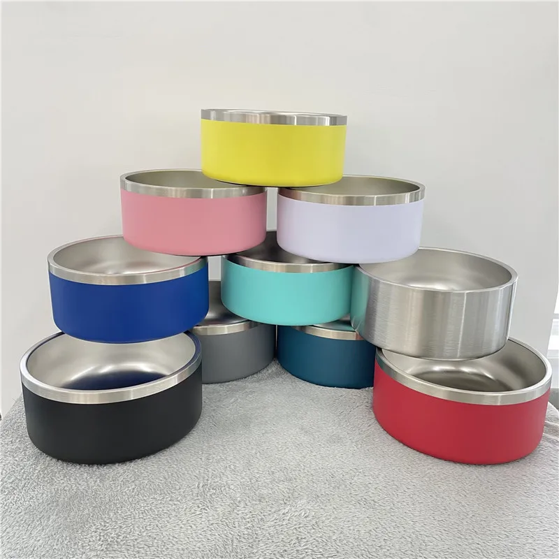 Недорогой контейнер для еды и воды объемом 64 унции с двойными стенками из нержавеющей стали 304 вакуумные миски собак порошковым покрытием без