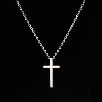 Simple Classic Fashion Double Sided Cross Hip Hop Stainless Steel Silver Pendant Girl Short Long Chain Necklace Ladies Jewelry