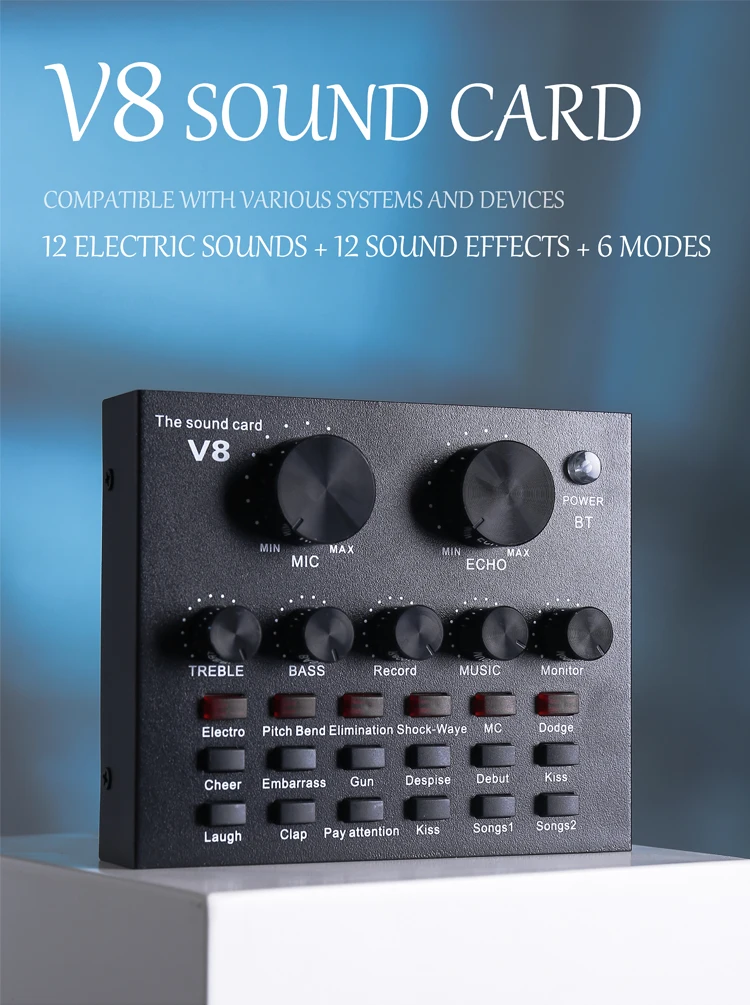 Professional Studio Audio Interface Recording External Live Sound Card V8 for Condenser Microphone