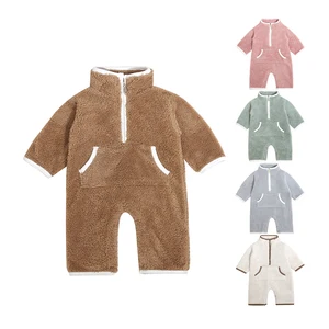 Wholesales Kids Winter Clothing Long Sleeves Snap Button Warm Style Cute Contrast Color Baby Romper