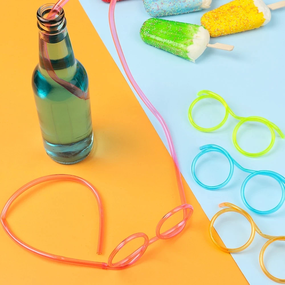 Fun Soft Plastic Straw Funny Glasses Drinking Straw Glasses Juice Kids Straw  Glasses Long Tube Fun Drinking Straw For Children Straw Glass - 1 Pc