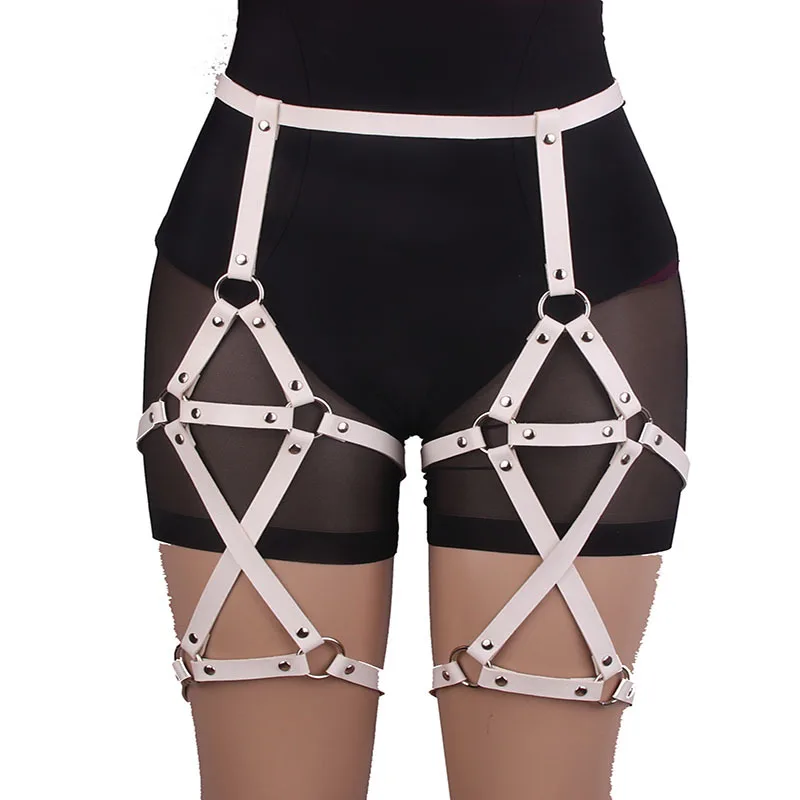 Women Sexy leather garters goth Adjustable Black Cross Suspender erotic rave outfit Waist Belt Lingerie Thigh garter Belt