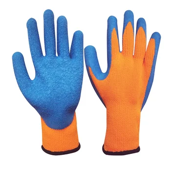 GR4002A Acrylic/Polyester Fleece Velvet liner Natural latex coated wrinkled palm Winter Coldproof Warm Gloves
