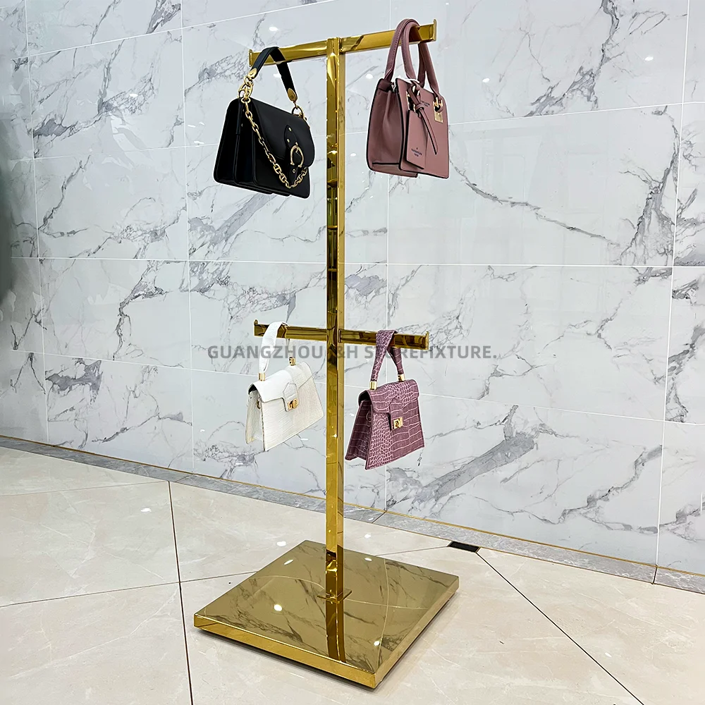 Customized Shopping Mall 2 Tier Bag Display Stand Luxury Bag Stand Display Home Hand Bag Display Stand