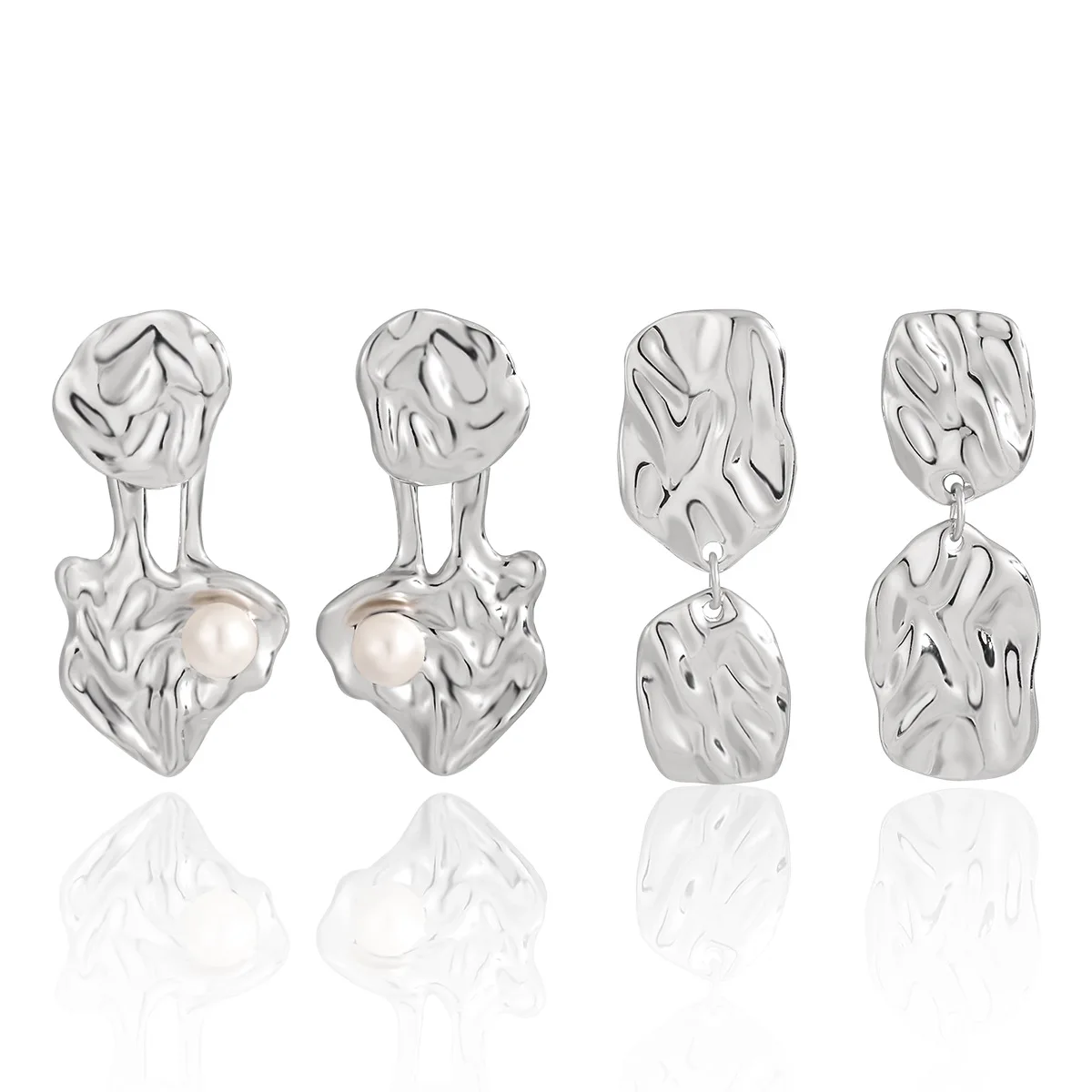 New Niche Personality Ins Irregular Texture Water Ripple Inlaid Pearls Can Be Used for Both S925 Pure Silver Earrings