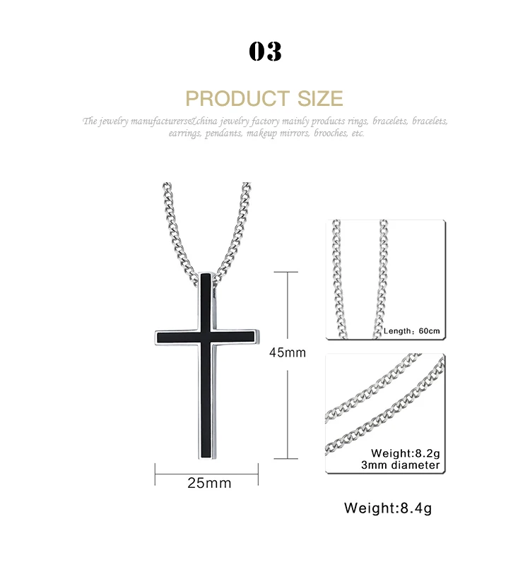 2021 New Design 45MM Stainless Steel Epoxy Cross Pendant European Style Personalized Necklace PN-620