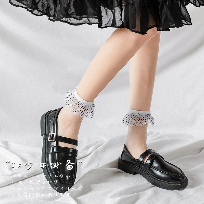 Женские модные летние кружевные носки в горошек с гофрированными