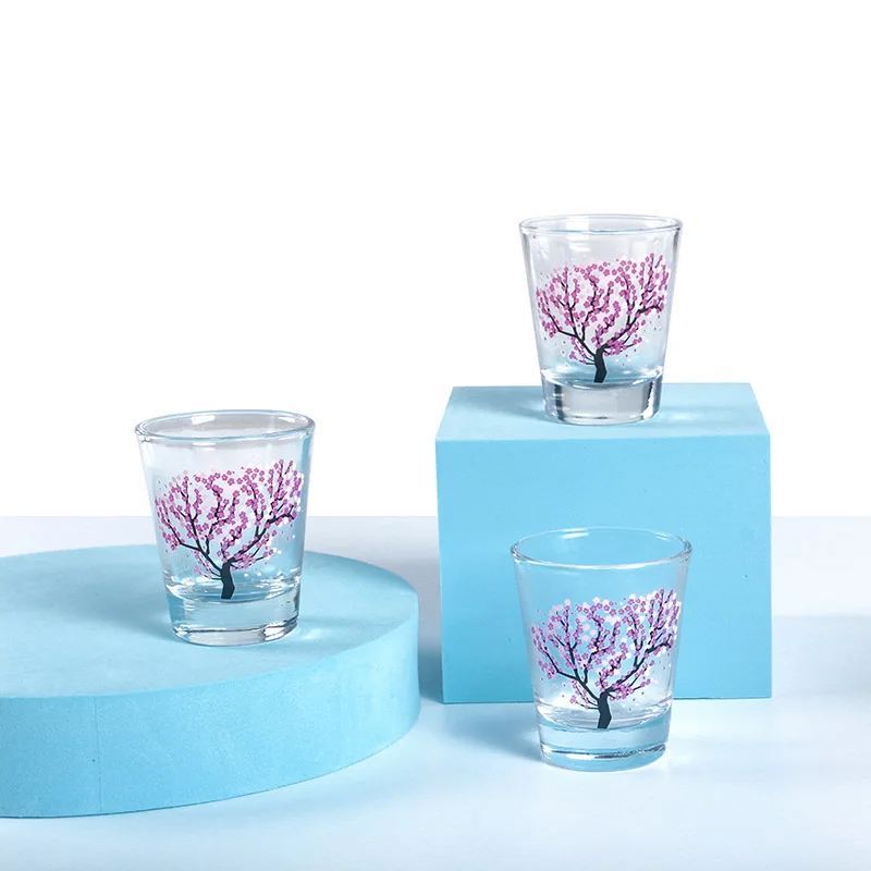 Color Changing Printing Japanese Style 2oz Espresso Soju Shot 60ml Small Flower Mini Whisky 50ml Glass Cup