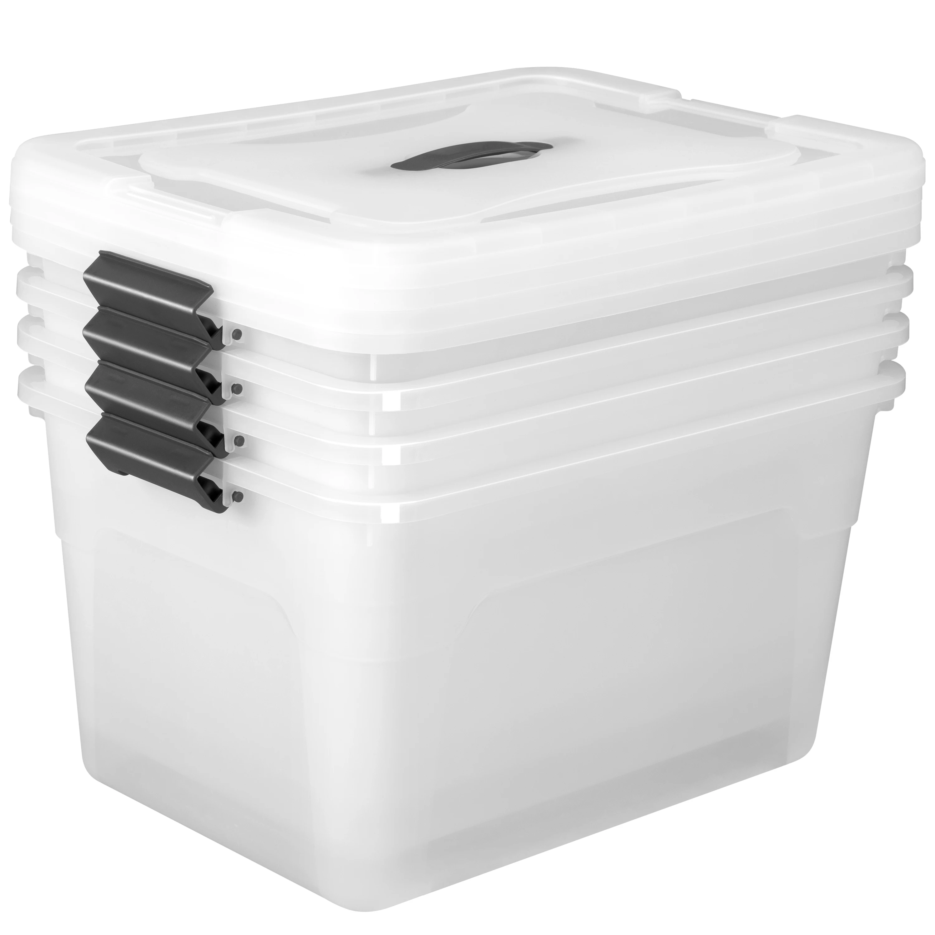 4pk 30L 45L 60L Stackable Large  Plastic Storage Box With Lid Clear Plastic Box Organizer With Handle