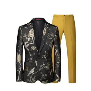 Men's Business Casual Two-Piece Jacquard Fabric Suit Fashion Color Breathable and Waterproof Plus Size Stage Performance