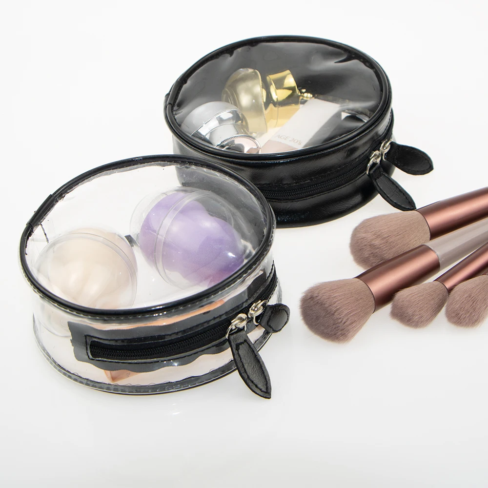 Logo Custom 2 Pcs Clear Travel Bag Toiletry Carry Wash Pouch Organizer Set PVC Round Makeup Cosmetic Bag