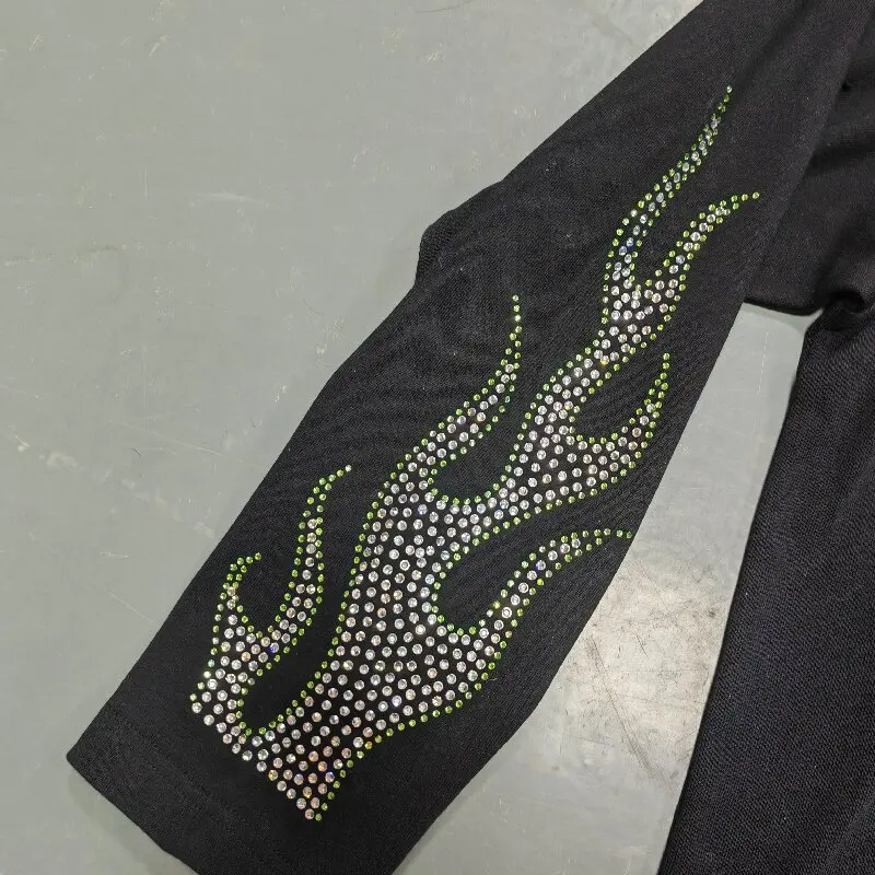 Manufacturer Custom Heavyweight Streetwear Rhinestone Y2k Vintage Wrinkle Resistant Tshirt Layer Long Sleeve T-Shirt Men gallery 5