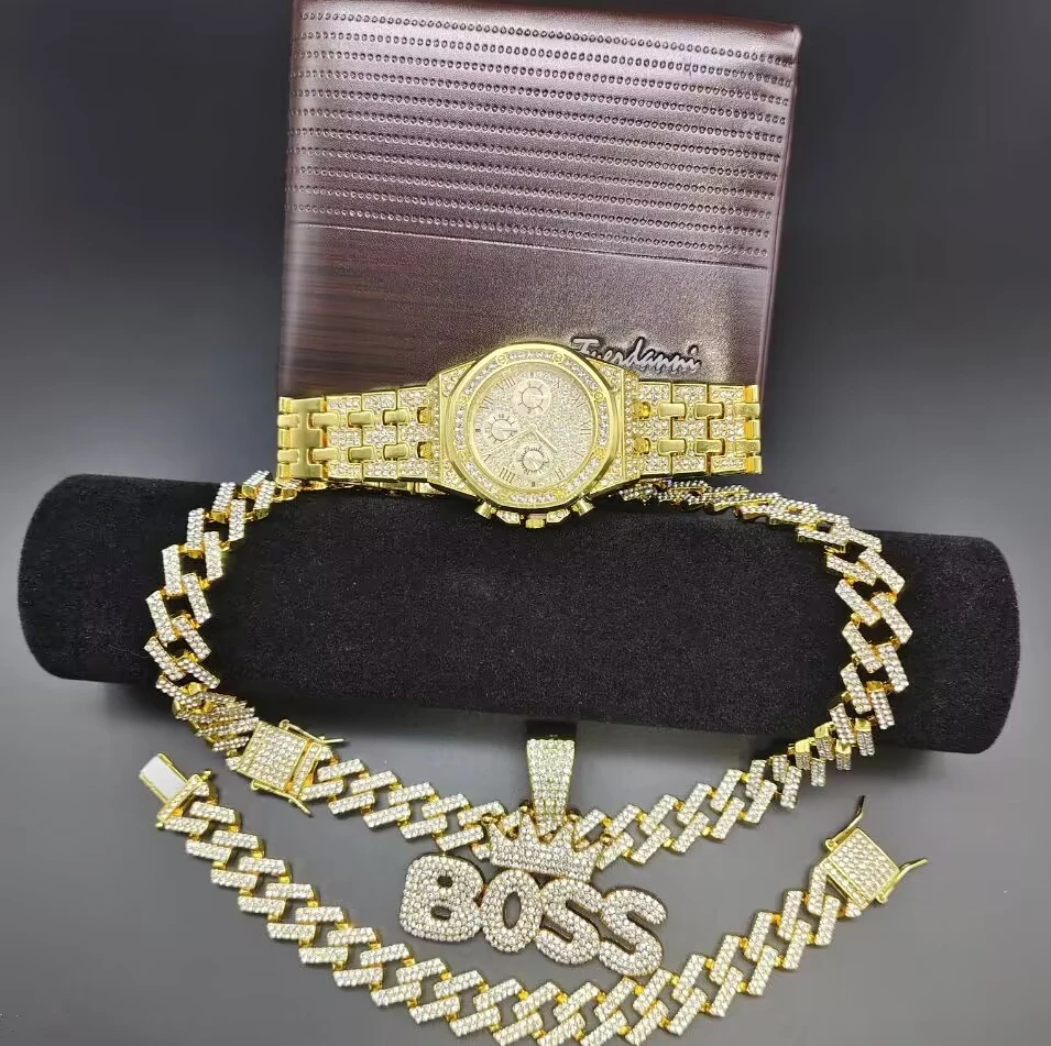 3PC Hip Hop Luxury Watch Necklace Bracelet Set for Men & Women display picture 3