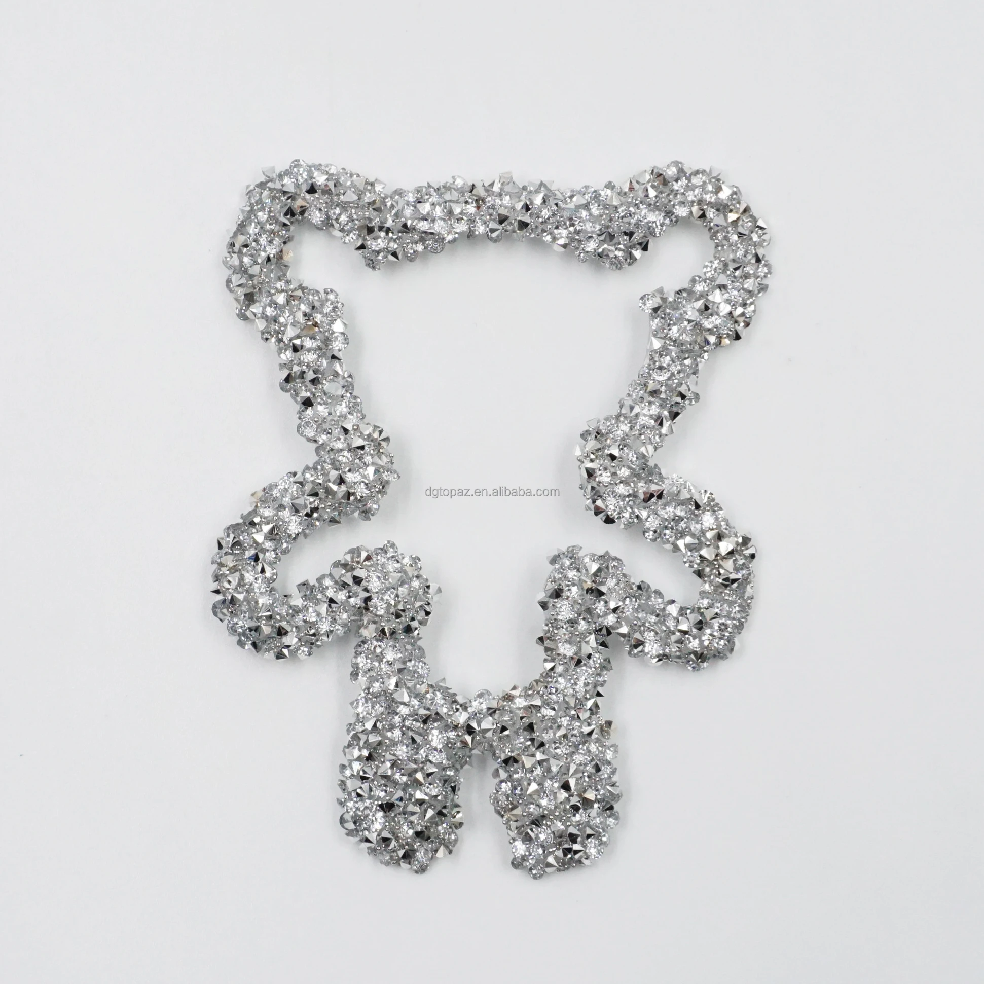 Free sample Custom Design Bear rhinestone Patch 3D Embroidery Applique For Clothing