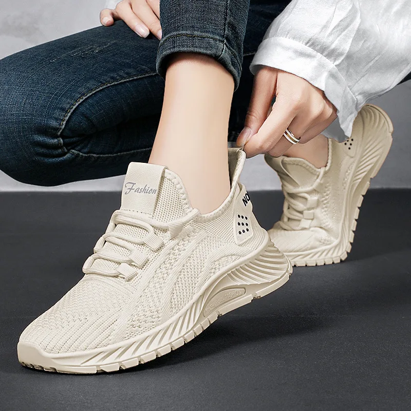 Women Fashion Casual No slip Sneakers Breathable Mesh Walking Shoes Lace Up Flat Shoes Plus Size