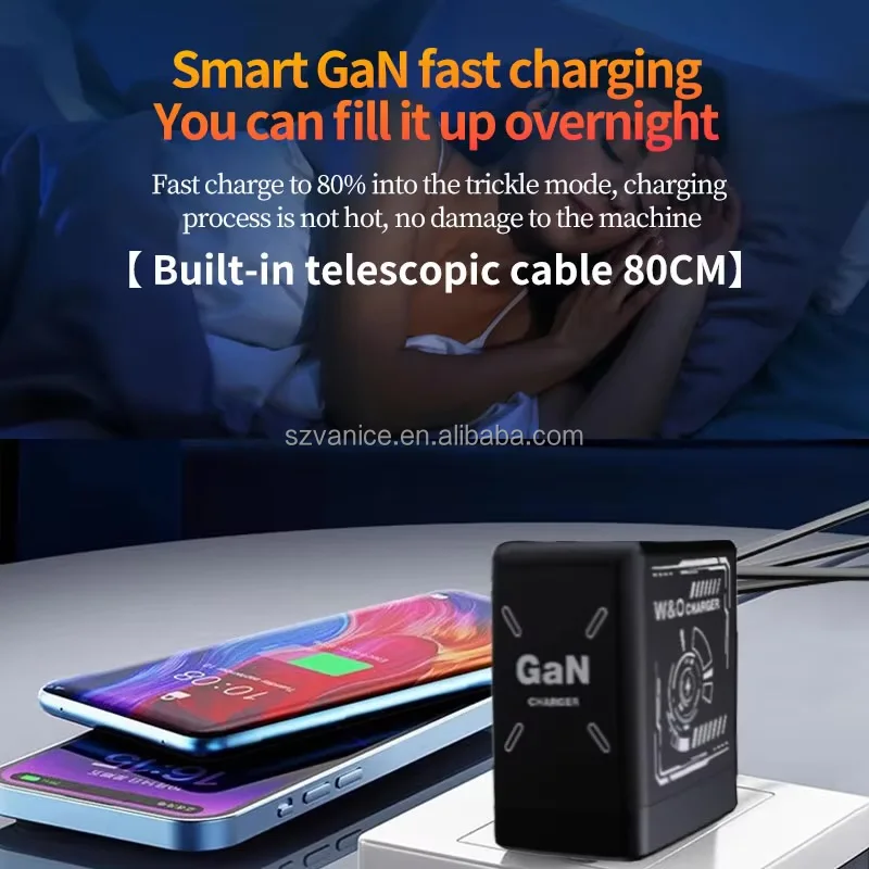 120W USB-C PD GaN Fast Charger With Retractable Type C Charging Cable EU/US/UK Plug for Samsung Quick Charge Power Adapter