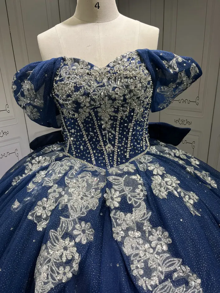 duck egg blue dressing table Sweetheart Sparkly Dark Blue Prom Dresses with Appliques