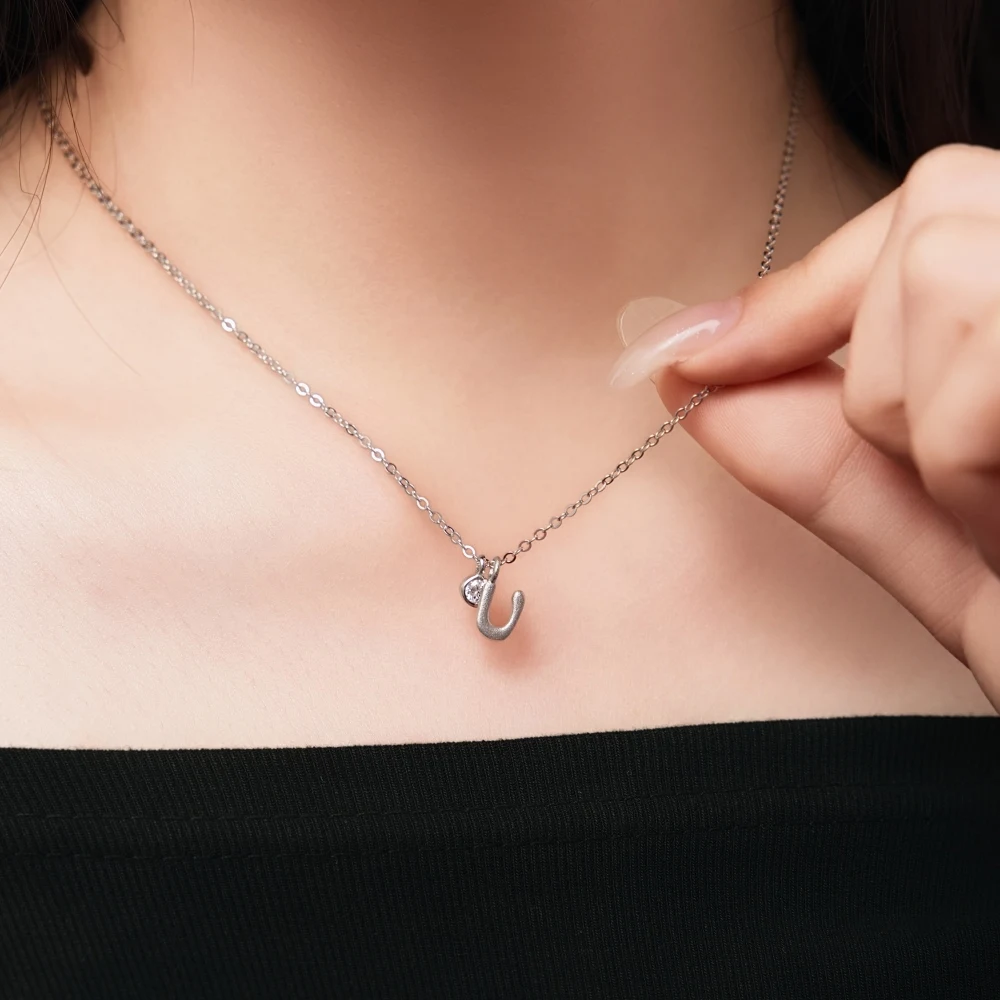 KAKODIY Platinum 925 Sterling Silver Infinity Element Cubic Zirconia Crystal U Letter Pendant Necklace detail 3