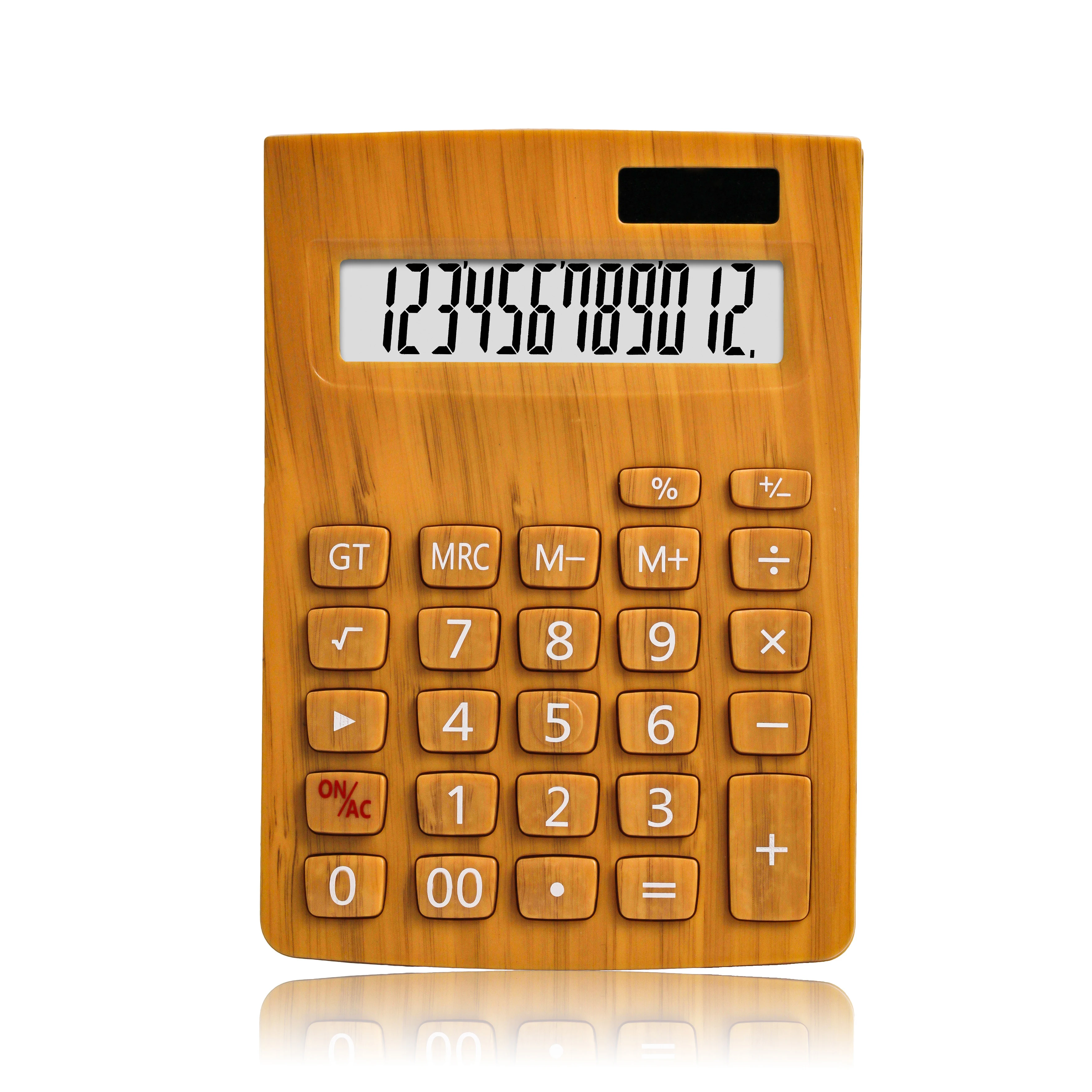 Novelty desktop promotional business gift 12 digits bamboo calculator with solar panel for office student