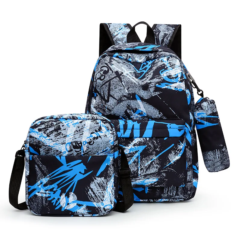 Backpack Practical 3pcs/set Graffiti Children Double Shoulder Bag Prim, Wholesale & OEM/ODM Welcome