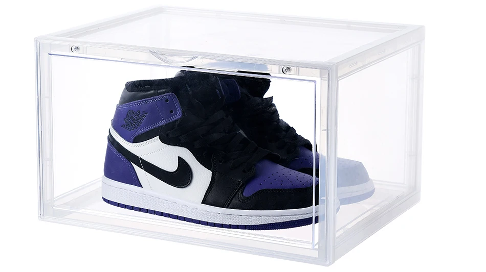 pas cher rack sneaker aimant empilable tan transparent en plastique  personnalisé clair acrylique chaussure affichage boîte de rangement  organisateur avec logo
