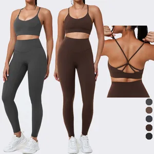 Custom Activewear Manufacturers Two Piece Yoga Set Women Tummy Control Workout Gym Fitness Sets Women Sportswear Sports Bra Set