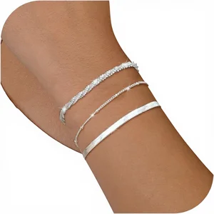 CASSIECA 3-Piece Women's Kevlar Gold-Plated Adjustable Stackable Chain Bracelet Set with Natural Stone