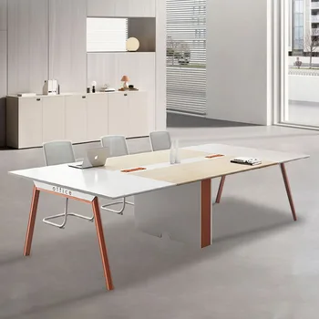 Simple Modern Large Meeting Table Office Chair Combination with Iron Frame for Conference and Negotiation Room Partition