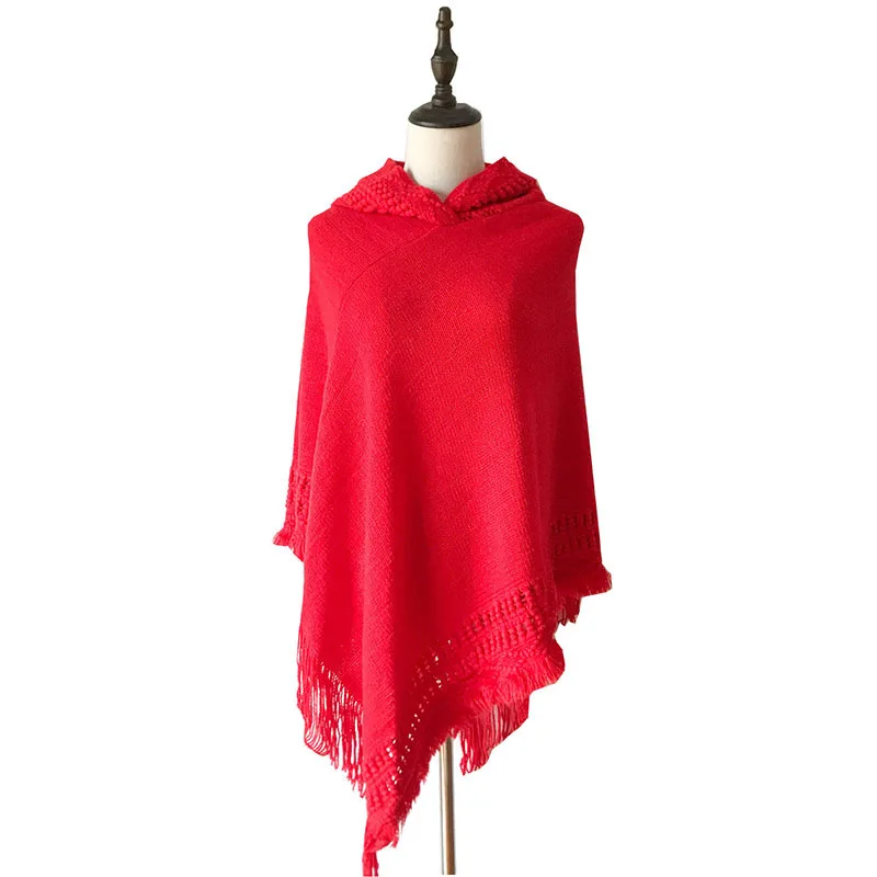 oversized fashion knit tassels cloak capes phocho sweater  scarf Knitted hooded cape shawl