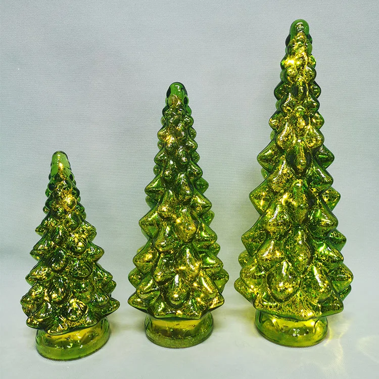 Battery operated modern tabletop lighted glitter small mercury set of 3 glass led christmas tree set decor vintage for sale factory