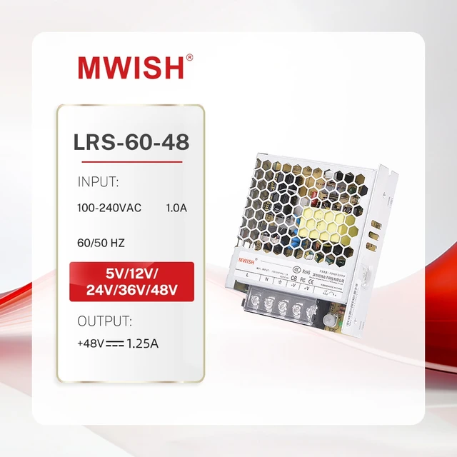 MWISH LRS-60-48 Switch Power Supply 1.25A 48V 60W LED Driver 60 Watt SMPS