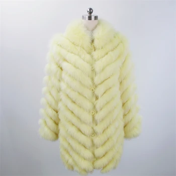 Custom Long Sleeves Yellow Beautiful Top Fashion Slim Winter Women Silk Real Fox Fur Parka Trench Outerwear Coats