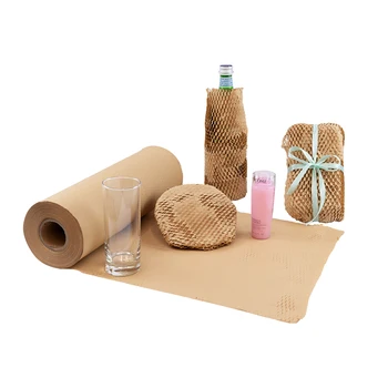 Protective cushioning packaging material 3d cutting line wrapping honeycomb kraft paper roll packing