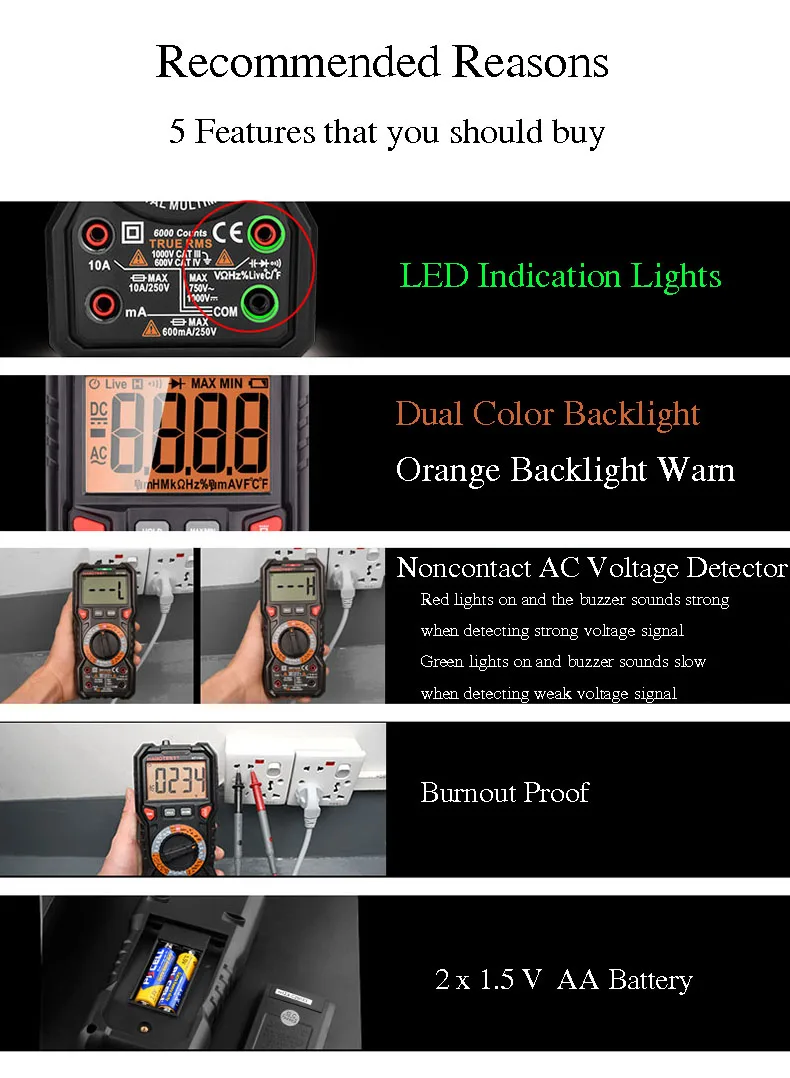 Professional 1000V DC Digital Multimeter with Double Color Backlight and High Voltage Measurement for Industrial Use