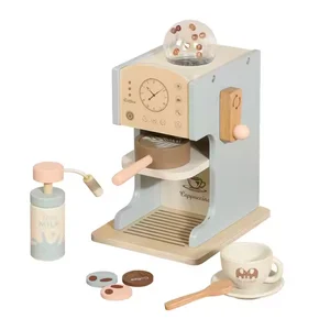 Montessori Wooden Simulation Role Play Dessert Coffee Machine Game Educational Pretend Playing Kitchen Toy for Kids Boys & Girls