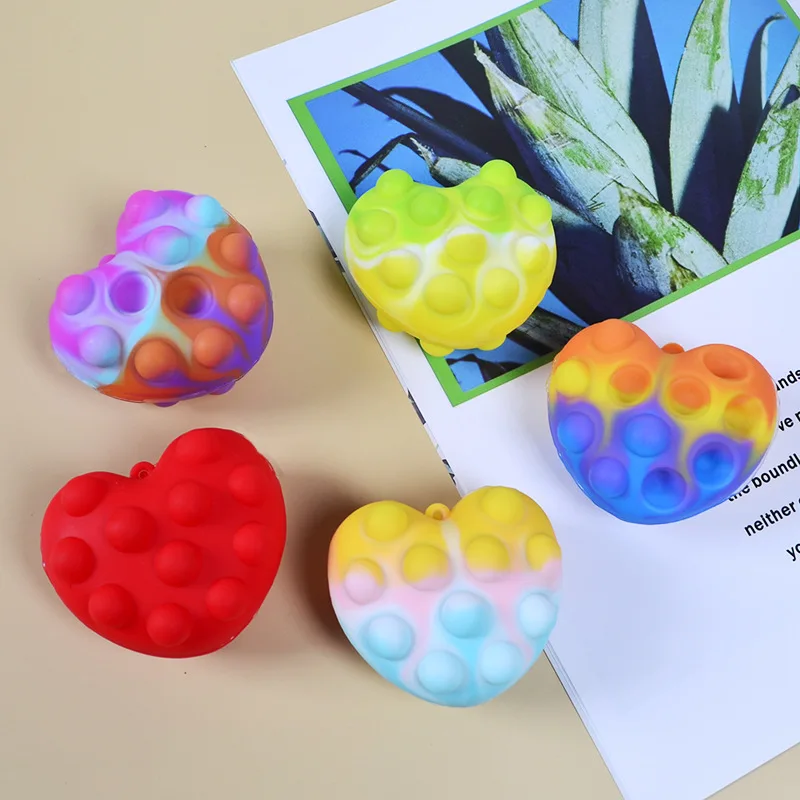 Factory Colorful Silicone Heart Fidget Sensory Bubble Popit Kawaii Decompression Squeeze Funny Toys for Kids Fashion Style