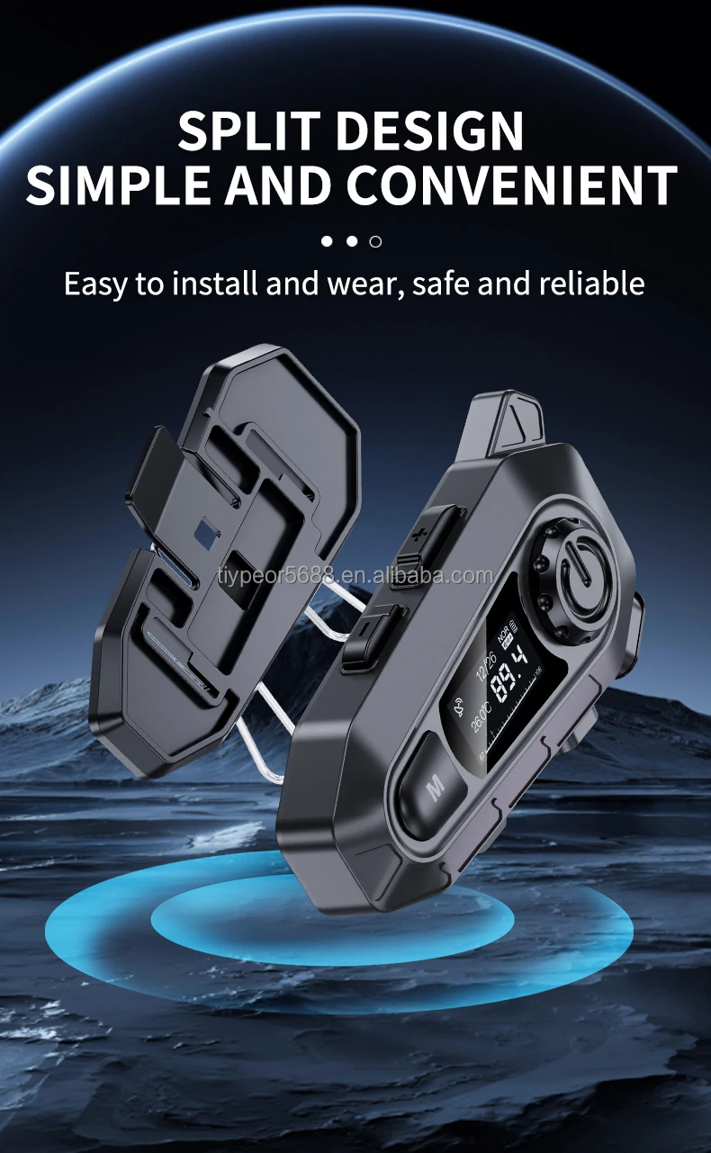 product tiypeor motorcycle headphones helmet wireless headset with led screen fm radio waterproof noise reduction bluetooth intercom-6